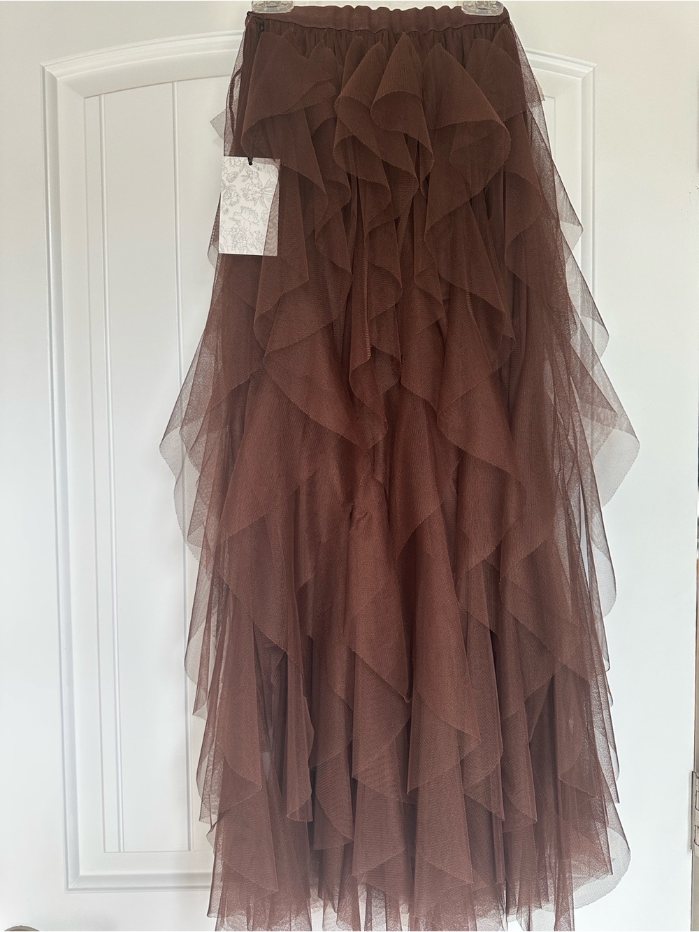 Soho Brown Ruffled Maxi Tulle Skirt